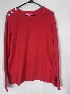 Maglione Lilly Pulitzer donna XL corallo strass bottoni spalla maglione top - Foto 1 di 9