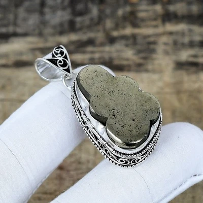 Nuvola Dorato Pirite Gemma Fatto a Mano 925 Pendente Argento Sterling Compleanno - Immagine 1 di 4