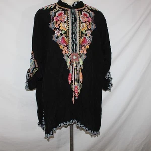 Johnny Was Sz 2XL Black Floral Embroidered Cupra Rayon Blouse Top - Picture 1 of 9