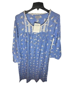 Lanz of Salzburg Flannel Blue Women’s Medium White Dove Cotton Comfy Nightgown - Picture 1 of 10