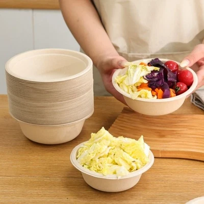 50PCS Thickened Eco-friendly Paper Bowl Round Lunch Bowl  for Takeout/Picnic - Image 1 of 4