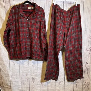 L.L.Bean Plaid Red Button up Collared Gingham 100% Cotton Long Sleeve Pajamas XL - Picture 1 of 6