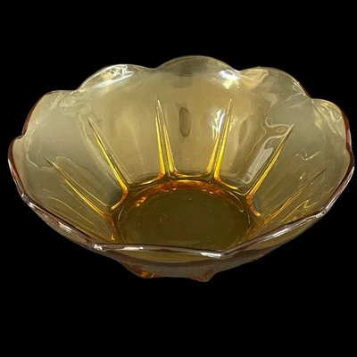 Anchor Hocking Amber Glass Scalloped Edge Sunburst Bowl Candy Vintage Art Glass - Image 1 of 4
