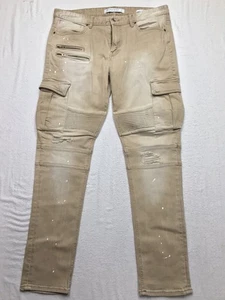 GUESS Jeans Herren 36x32 hellbraun Moto Cargo Slim Taper Distressed Skater Biker  - Bild 1 von 17