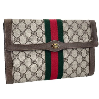 GUCCI Old Gucci Sherry Line PVC Leather Beige Brown Clutch bag 3794 - Image 1 of 4
