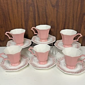 Independence Ironstone Mary Jane Interpace Japan Pink Tea Cups + Saucers 6 Each - Picture 1 of 16