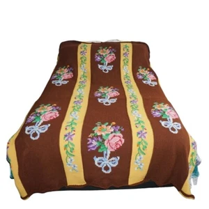 Vintage Afghan Flower Throw Blanket Crocheted Cover Floral Bouquet Retro 60s 70s - Picture 1 of 15