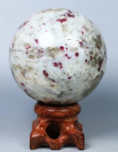 225g Natural Red tourmaline Quartz Crystal Stone Sphere Ball Healing Stand - Picture 1 of 12