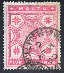 MALTA SG30, 1886 QV 5/- Rose, Used - Picture 1 of 2