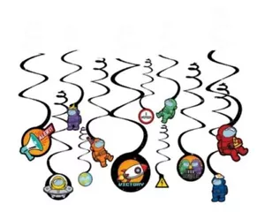 Among Us Spies in Space Paper Hanging Swirl Decorations (12ct) - Picture 1 of 3