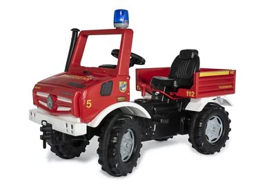 RollyToys Feuerwehr Unimog Tretfahrzeug für Kinder ab 3 Jahren, mit Blinklicht