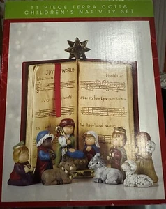 Vintage JCPenney North Pole Trading Co 11-teiliges Kinderkrippenset Terrakotta - Bild 1 von 4