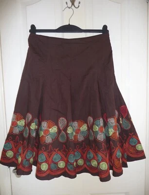 Warehouse Brown Boho Floral Heavy Embroidered Full Skirt UK 10-12 *bnwot vtg y2k - Image 1 of 4