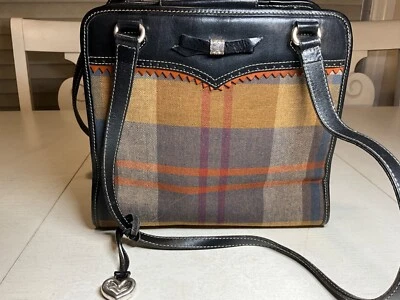 Bolso de Hombro Cartera Vintage Brighton Beige Marrón y Dorado Cuero y Cuadros a Cuadros #188193 Foto 1 de 4