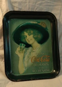 Vintage  Coca Cola rectangular Tin Serving Tray with Woman in black hat - Picture 1 of 4