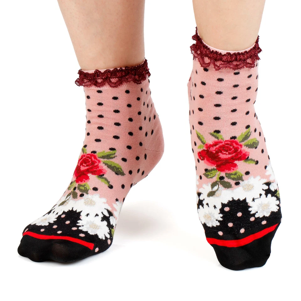 Calcetines Fil de Jour France para mujer rosa margarita rojo rosa EE. UU. 7/9,5 hechos en Italia Foto 1 de 4