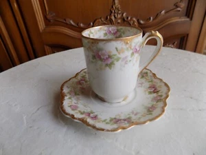 Antique Limoges Haviland Chocolate Coffee Demitasse Cup and saucer with flowers - Picture 1 of 9