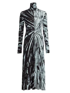 Spiral Tie-Dye Ribbed Hem Jersey Turtleneck Dress Black / Aqua Sz-S - Picture 1 of 5