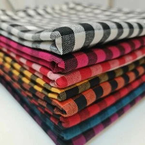 100% Cotton Check Gingham 1/4" Khadi Soft Linen Fabric 42" By The Meter - Picture 1 of 19