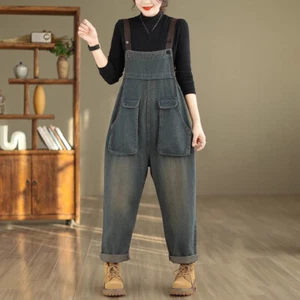 Damen Strumpfhalter Overall Hose Denim Hose Jeans Overall Taschen Locker Blau - Bild 1 von 6