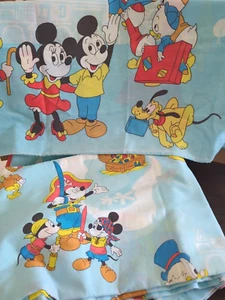 VTG Disney Frontierland Twin Sheet Set Mickey Minnie Donald Pluto, 60s, MCM - Picture 1 of 7
