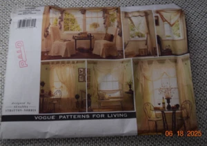 Vogue 1596 Patterns for Living Curtains Draped Scarf Valance Swag Jabot Uncut - Picture 1 of 2