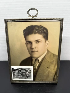 Vintage Gold Toned Metal Ornate Floral Frame Glass Young Man Photo 8" x 10" - Picture 1 of 9