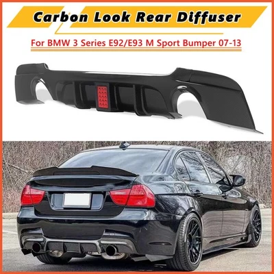 Carbon Fiber Rear Diffuser Bumper W/Light LED Fit BMW E92 E93 328i 335i M-Tech Foto 1 de 4