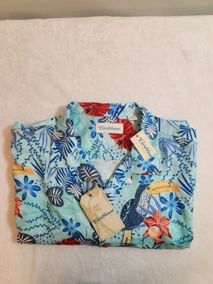 Croft & Barrow 全新带标签加勒比衬衫男式 XL 蓝色花卉鹦鹉短袖 — 第 1/4 张图片