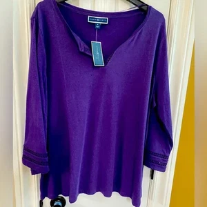 Nuevo top morado manga 3/4 Karen Scott con etiqueta. Talla 1X. Súper suave - Imagen 1 de 1
