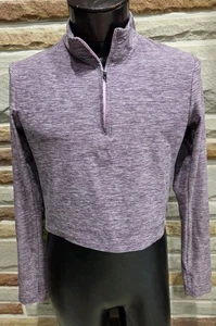 Hind Running Top Cropped 1/4 Zip Long Sleeve Purple Shirt Thumb Holes Size L - Picture 1 of 8