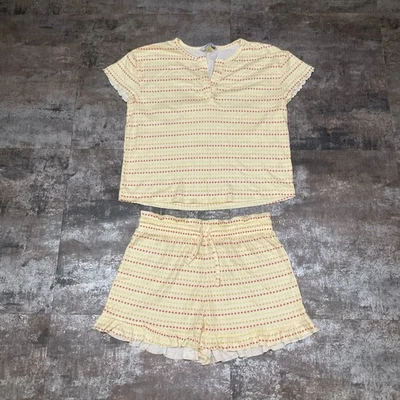 Juego de pijama corto con volantes tejido gofre puntos amarillo claro y naranja Aldi Serra, talla S Foto 1 de 4