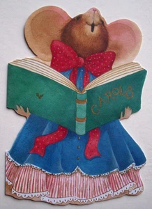 Mouse caroling singing unsigned vintage Christmas greeting card *XX22 - Picture 1 of 3