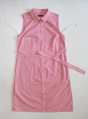 Tommy Hilfiger Mini Shirtdress Sleeveless Button Front Cotton Pink Micro Check - Image 1 of 4