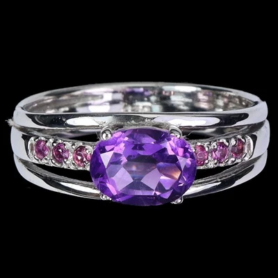 Anillo de plata de ley 925 ovalado amatista 8x6 mm rodolita granate piedras preciosas joyería 8 Foto 1 de 4