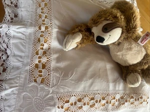 Antiker Kissenbezug Babykissen Paradekissen Baumwollborte um 1900 WEIß  80x80 - Bild 1 von 11