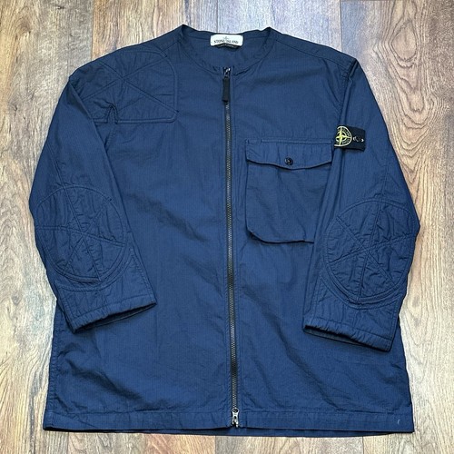 Giacca sovracamicia Stone Island blu navy con zip (XL XXL) logo patch manica corta