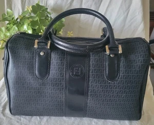 Fendi Boston Handbag Purse S.A.S. Italy Vintage Doctor Bag Black Coated Canvas - Picture 1 of 12