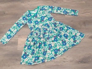 EUC Tea Collection girls size 10 long sleeve cotton knit dress green blue floral - Picture 1 of 3
