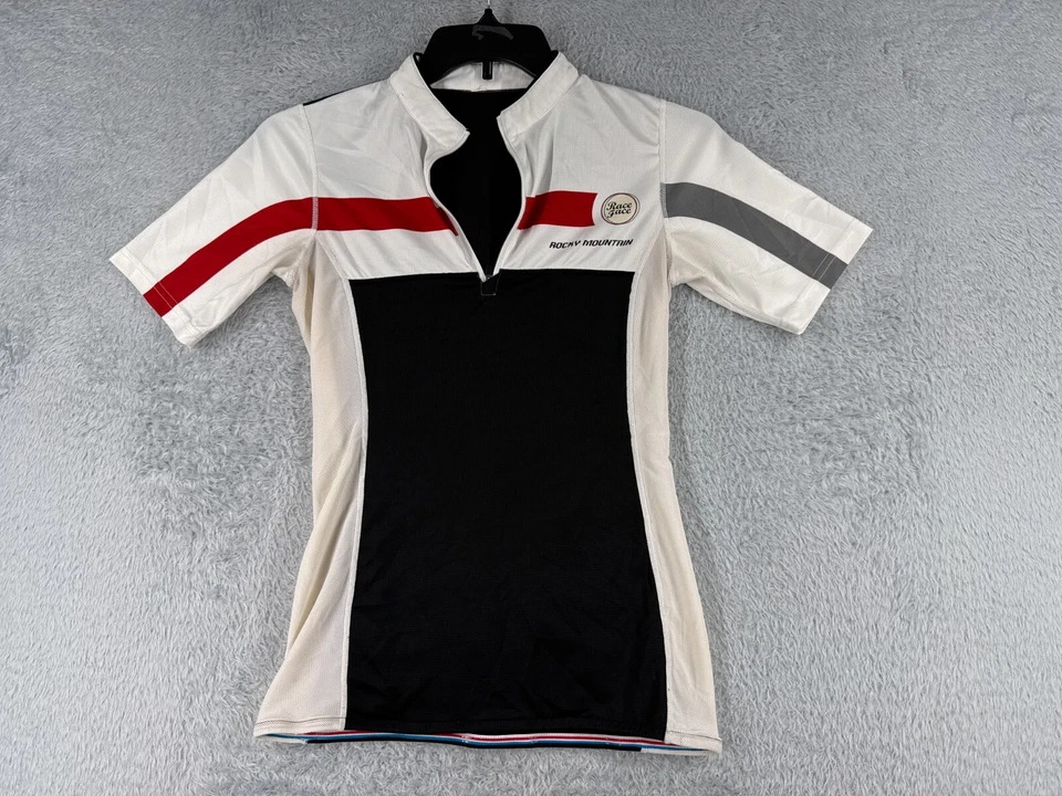 Camiseta feminina Race Face ciclismo pequena vermelha branca preta montanha rochosa 1/4 zíper - Imagem 1 de 4