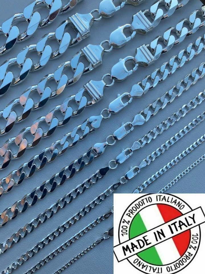 Real Solid 925 Sterling Silver Miami Cuban Chain Necklace Or Bracelet ITALY Curb - Image 1 of 4