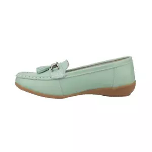 Damen Leder Slipper neuwertig grün Schuhe nautisch flach Jo & Joe - Bild 1 von 3