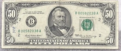 1969 New York $50 Dollar Bill Fr. 2114-B FRN B00582038A 50BL53 LOW SER. NO.!! - Image 1 of 2