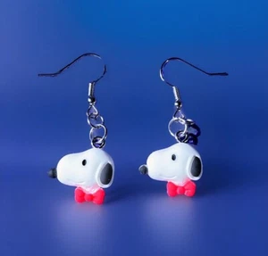 Cute Vintage Silicone Puppy Silver Hook Loop Earrings (15 mm. x 20 mm.) - Picture 1 of 3