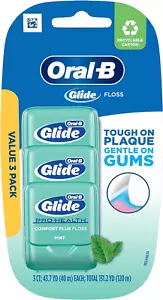 Oral-B Comfort plus Glide Dental Floss Pack, Mint, 3 Count - Picture 1 of 12