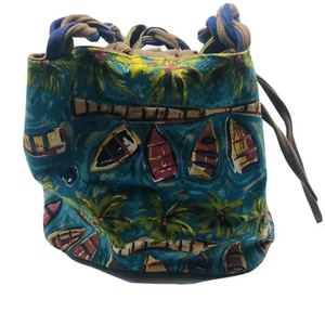 Sand N Sun Purse Boats Palms Tropical Drawstring Bucket Shoulder Bag   (TT) - Picture 1 of 3