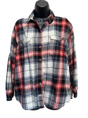 Antigua Camisa Azul Marino Rojo/Blanco Franela a Cuadros Novio Abotonada Manga Larga Talla L Foto 1 de 4