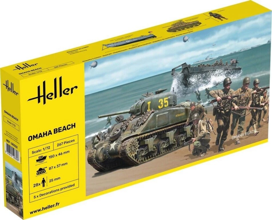 KIT MODELLINO MILITARE HELLER CARRO ARMATO OMAHA BEACH MODELLISMO SCALA 1:72 - Immagine 1 di 4