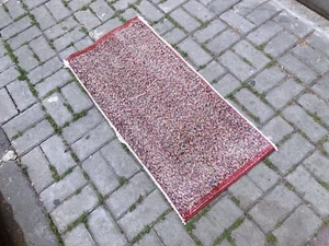 1.5x3 TRIBAL VINTAGE HAND-KNOTTED DECORATIVE MODERN TURKISH ENTRY BATHROOM RUG - Picture 1 of 12