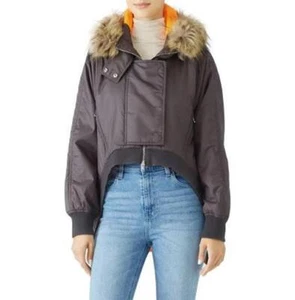 Kaufman Franco Charcoal and Orange High Low Faux Fur Jacket Size Medium - Picture 1 of 8